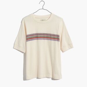 *SOLD* Madewell Recycled Cotton Placed-Stripe Relaxed Tee Cream Rainbow Retro